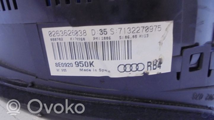 Audi A4 S4 B6 8E 8H Compteur de vitesse tableau de bord 8E0920950K