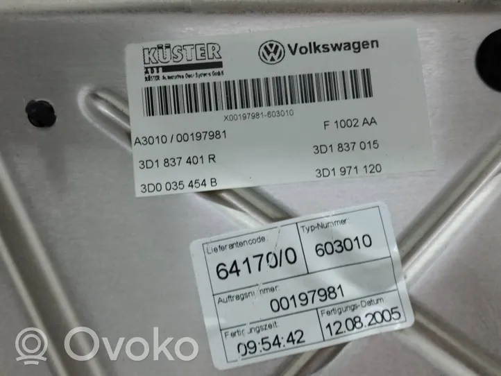 Volkswagen Phaeton Etuikkunan nostomekanismi ilman moottoria 3D1837401R
