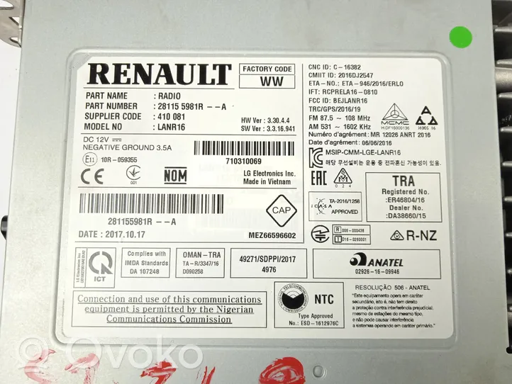 Renault Megane IV Unité principale radio / CD / DVD / GPS 281155981R