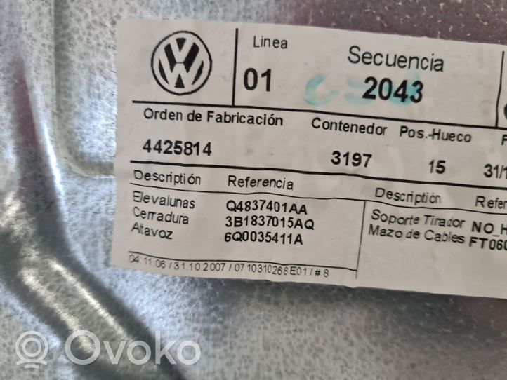Volkswagen Polo IV 9N3 Meccanismo di sollevamento del finestrino anteriore senza motorino Q4837401AA