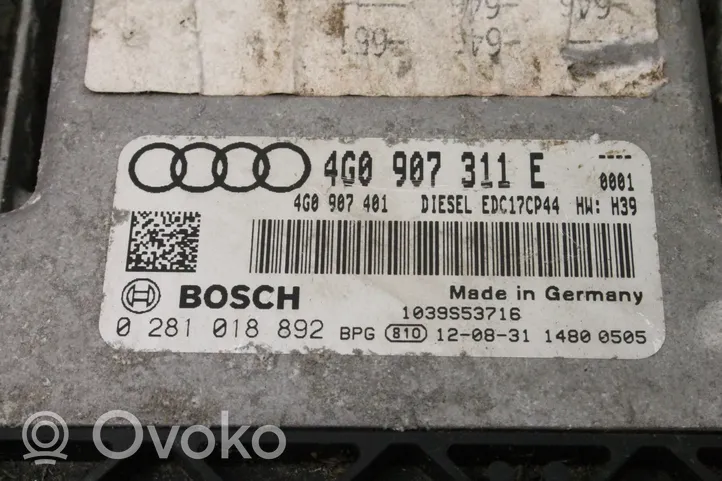 Audi A7 S7 4G Moottorinohjausyksikön sarja ja lukkosarja 4G0907311E