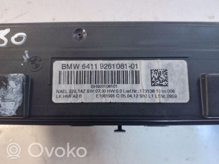 BMW 3 F30 F35 F31 Ilmastoinnin ohjainlaite 9261081