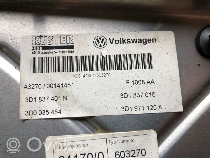 Volkswagen Phaeton Etuikkunan nostomekanismi ilman moottoria 3D1837401N