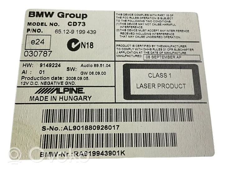 BMW 3 E90 E91 Unité principale radio / CD / DVD / GPS 9199439