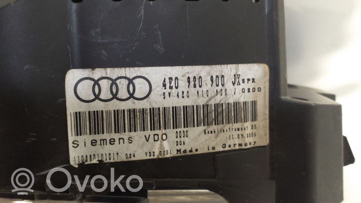 Audi A8 S8 D3 4E Compteur de vitesse tableau de bord 4E0920900JX