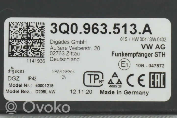 Volkswagen Golf VII Autonominio šildytuvo (webastos) valdymo blokas 3Q0963513A