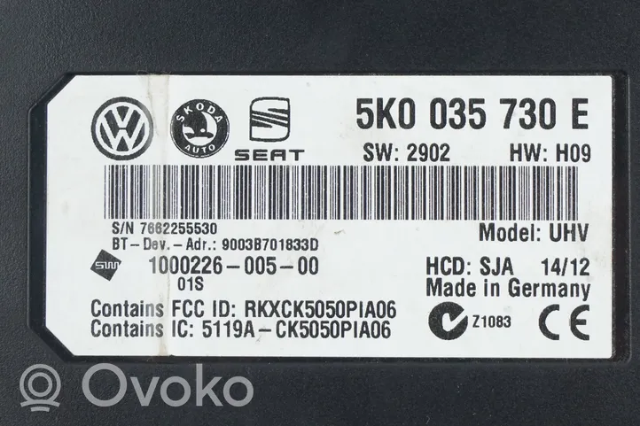 Skoda Octavia Mk2 (1Z) Module unité de contrôle Bluetooth 5K0035730E