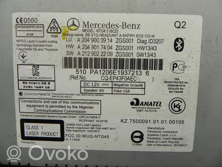 Mercedes-Benz C AMG W204 Radija/ CD/DVD grotuvas/ navigacija A2049003914