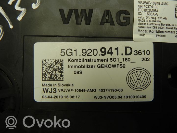 Volkswagen Golf VII Compteur de vitesse tableau de bord 5G1920941D