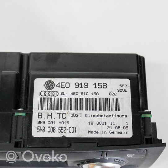 Audi A8 S8 D3 4E Interruttore ventola abitacolo 4E0919158