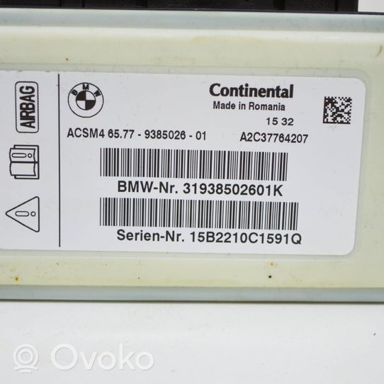 BMW 5 F10 F11 Centralina/modulo airbag 9385026