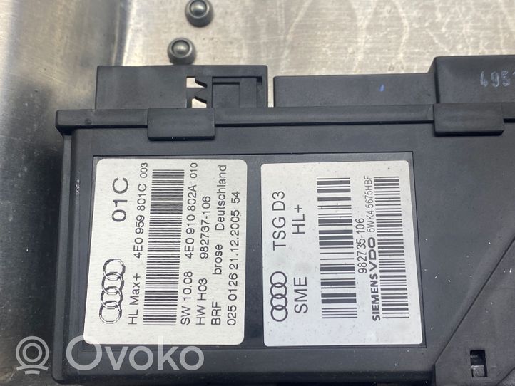 Audi A8 S8 D3 4E Mécanisme lève-vitre de porte arrière avec moteur 4E0959801C