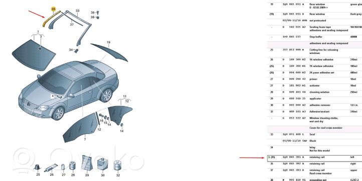 Volkswagen Eos Garniture de pare-brise 1Q0845391A