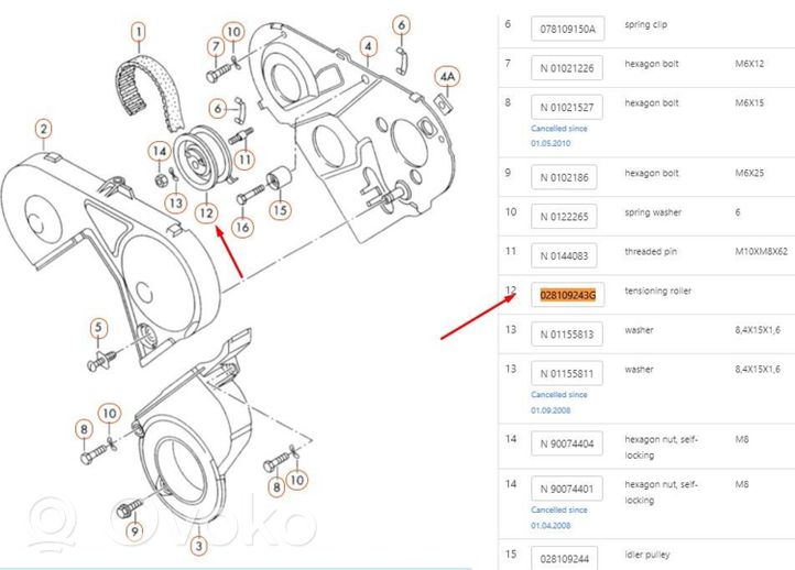 Volkswagen Caddy Tendicinghia generatore/alternatore 028109243G