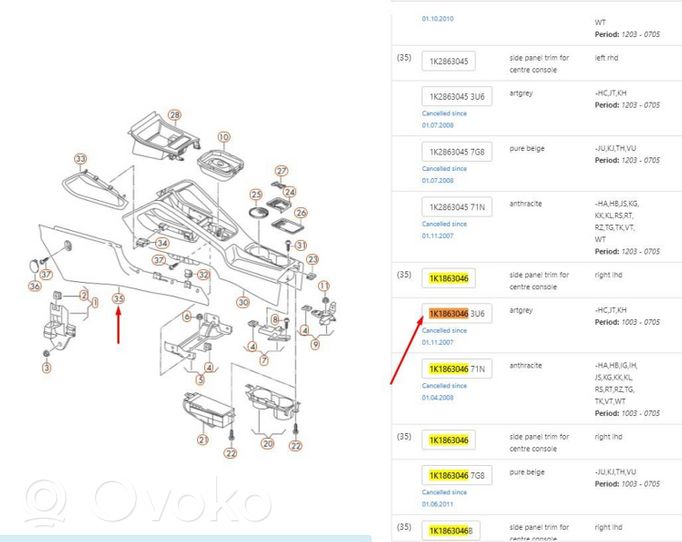 Volkswagen Golf VI Kita salono detalė 1K1863046