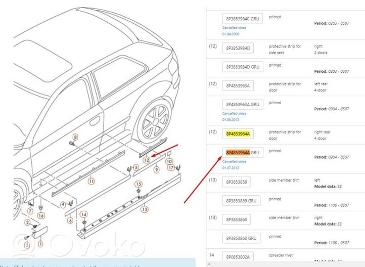 Audi A3 S3 A3 Sportback 8P Takaoven lista (muoto) 8P4853964A