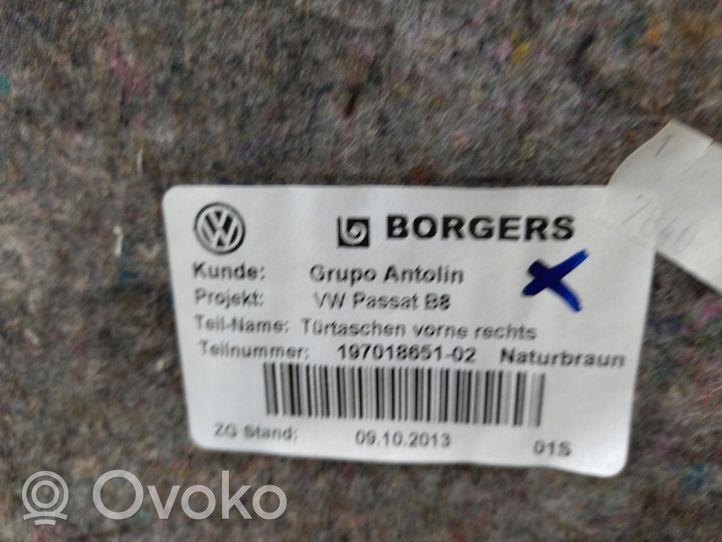 Volkswagen PASSAT B8 Garniture de panneau carte de porte avant 3G1867012