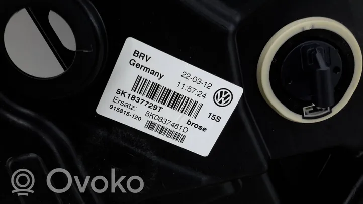 Volkswagen Golf VI Meccanismo di sollevamento del finestrino anteriore senza motorino 5K1837729T