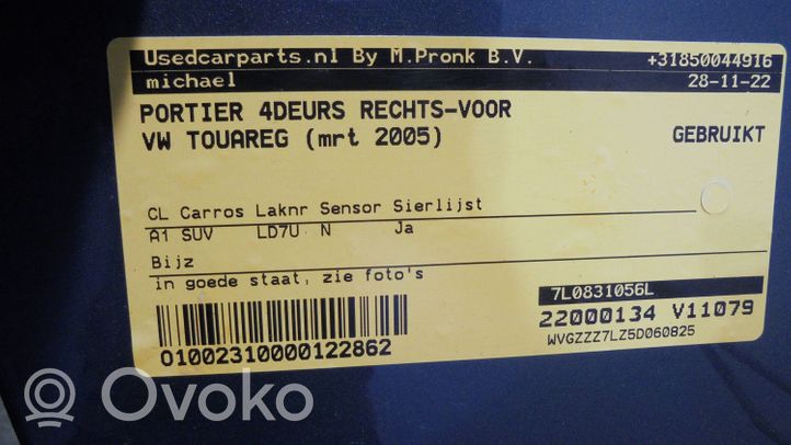 Volkswagen Touareg I Garniture de panneau carte de porte avant 