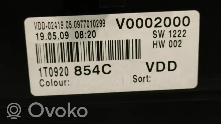 Volkswagen Caddy Tachimetro (quadro strumenti) 1T0920854C