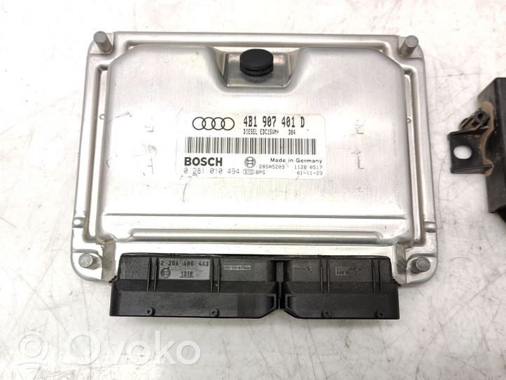 Audi A6 S6 C5 4B Moottorinohjausyksikön sarja ja lukkosarja 4B1907401D