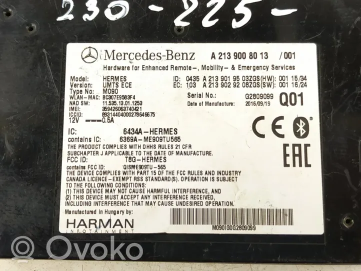 Mercedes-Benz E W213 Puhelimen käyttöyksikkö/-moduuli 