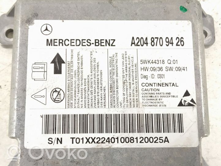 Mercedes-Benz C W204 Centralina/modulo airbag 