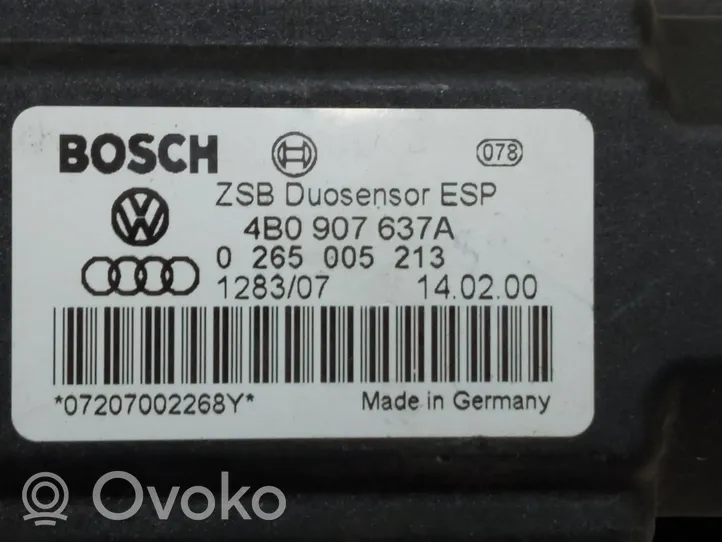 Volkswagen PASSAT B5 Vakaajan pitkittäiskiihtyvyystunnistin (ESP) 4B0907637A
