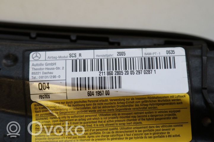 Mercedes-Benz E W211 Sėdynės oro pagalvė 2118602805