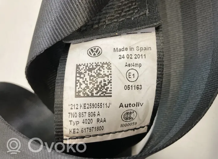 Volkswagen Sharan Aizmugurējā drošības josta 7N0857806A