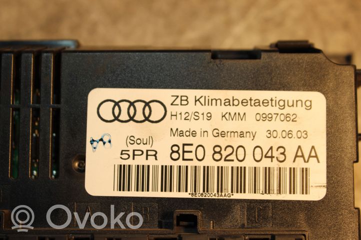 Audi A4 S4 B6 8E 8H Unité de contrôle climatique 8E0820043AA