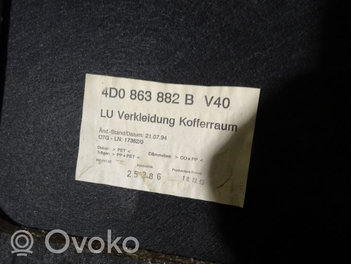 Audi A8 S8 D2 4D Tavaratilan/takakontin alempi sivuverhoilu 4D0863882B