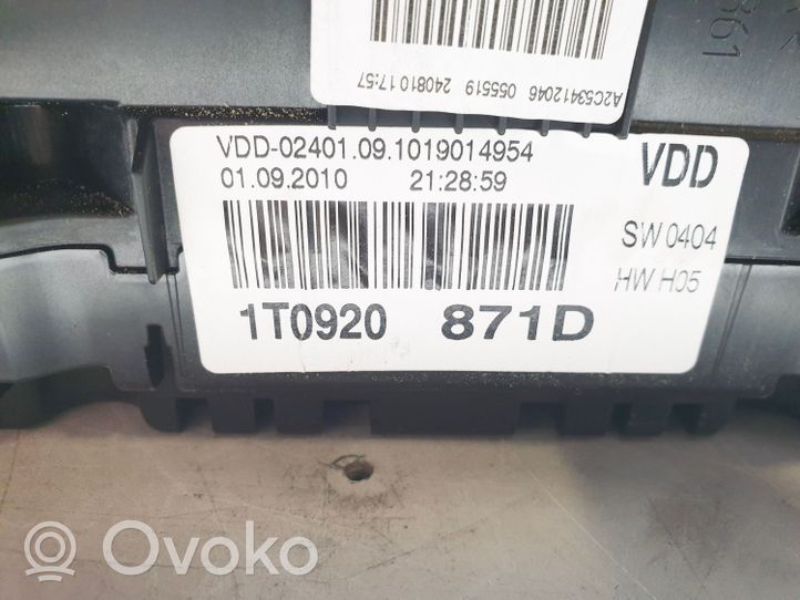 Volkswagen Touran II Compteur de vitesse tableau de bord 1T0920871D