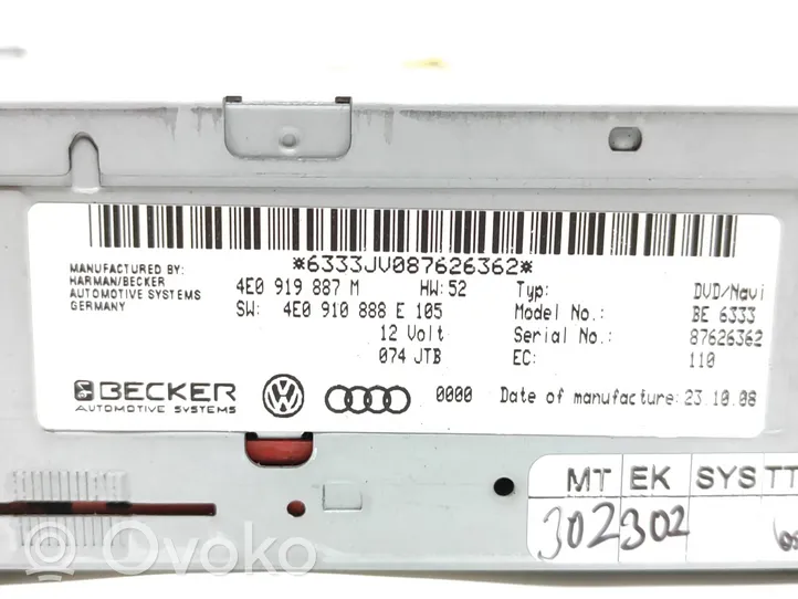 Audi A4 S4 B8 8K Unité de navigation Lecteur CD / DVD 4E0919887M