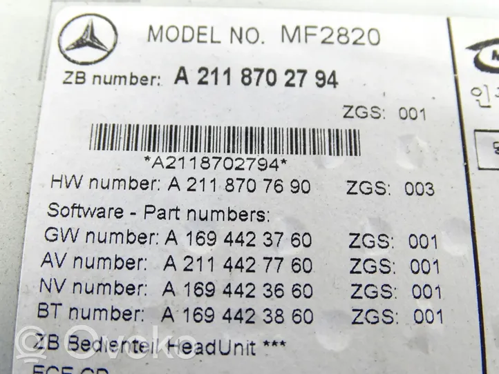 Mercedes-Benz E W211 Unità principale autoradio/CD/DVD/GPS A2118702794