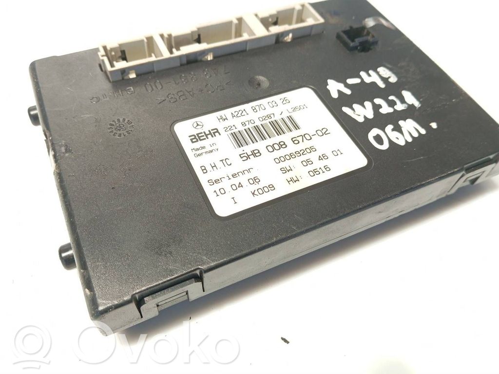 Mercedes-Benz S W221 Unitate control climatizare 