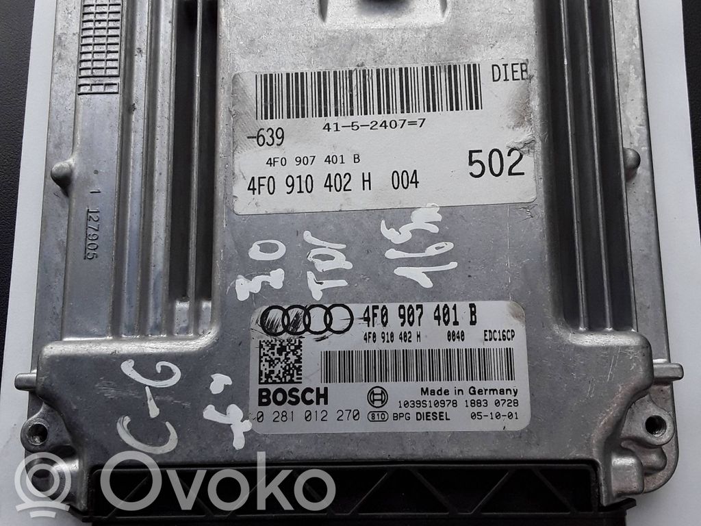 Engine control unit/module   4F0907401B,4F0910402H,0281012270,EDC16CP