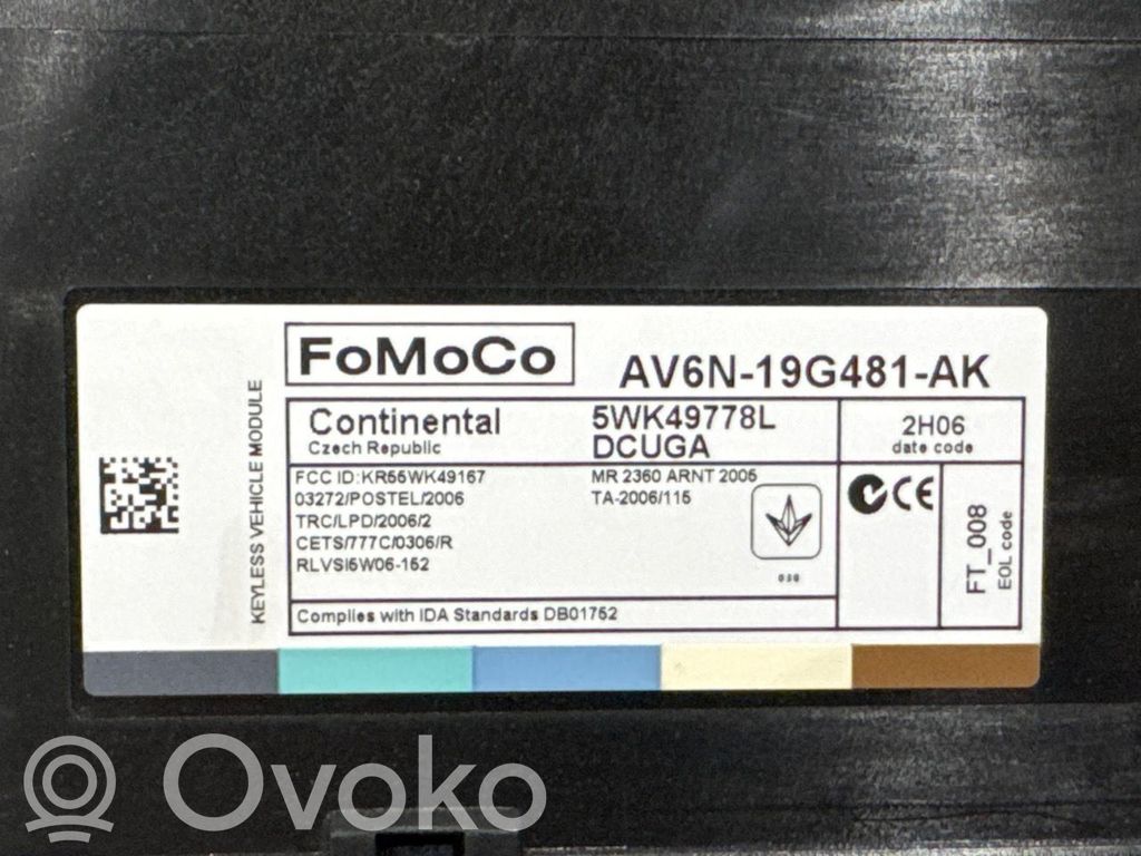 Keyless (KESSY) go control unit/module   1829420,AV6N19G481AM,AV6N19G481AM,1829420,5WK49778L,AV6N19G481AM