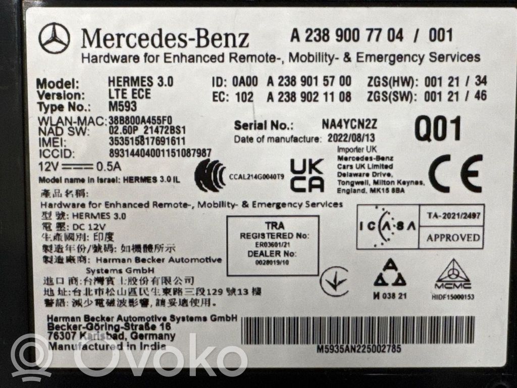 Mercedes-Benz EQC Otras unidades de control/módulos 