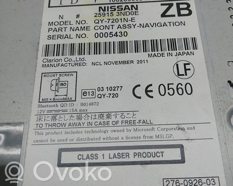 Nissan Leaf I (ZE0) Unità principale autoradio/CD/DVD/GPS