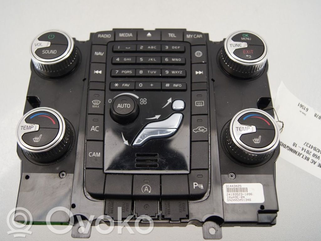 Volvo V60 Console centrale, commande chauffage/clim 