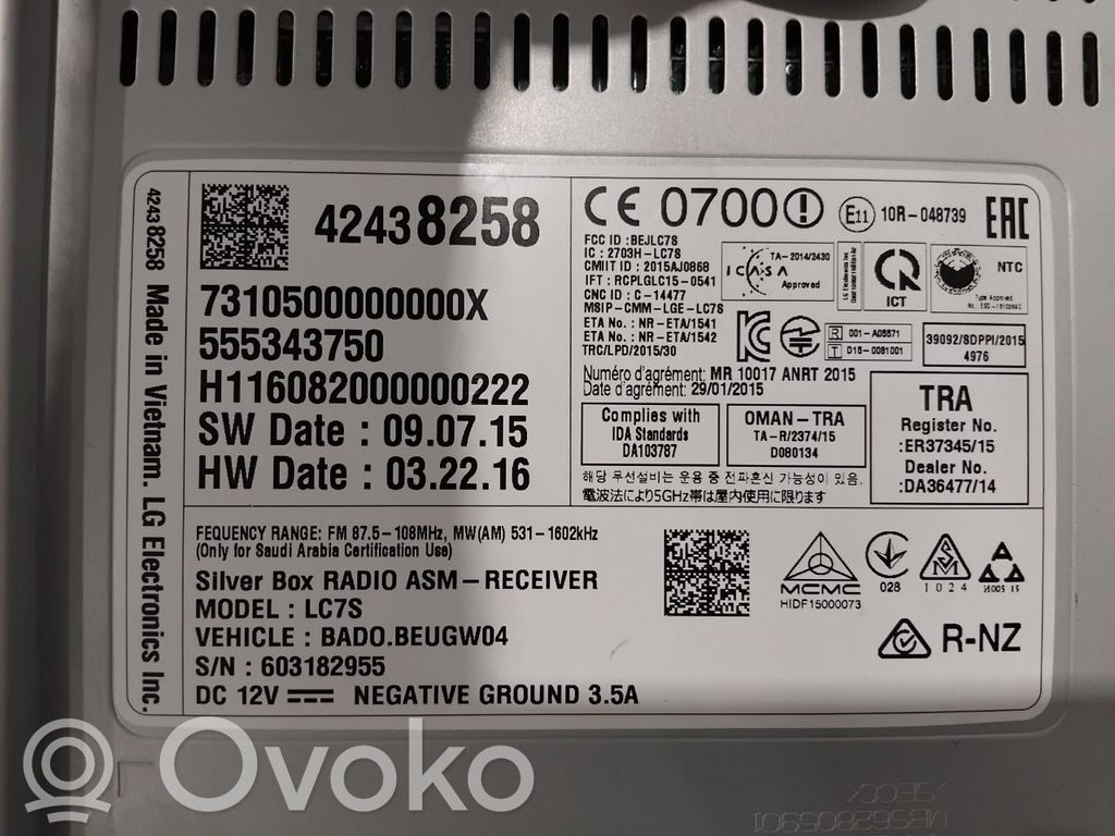 Opel Astra K Unità principale autoradio/CD/DVD/GPS