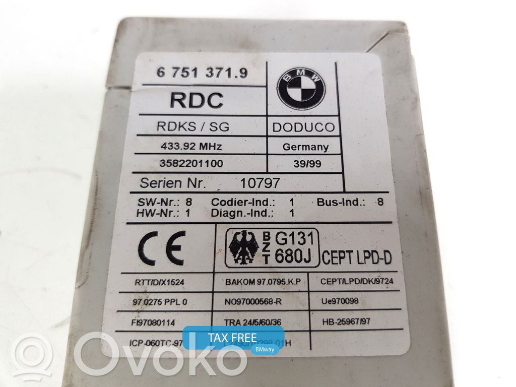 Module de pression des pneus   6751371,6751371,36146751371,6750256,6751371,6752127,6759023,8378751