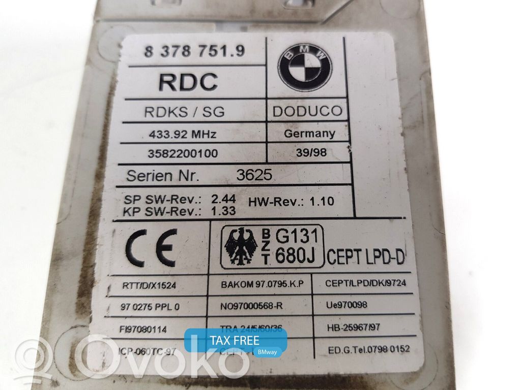 BMW 7 E38 Module de pression des pneus 