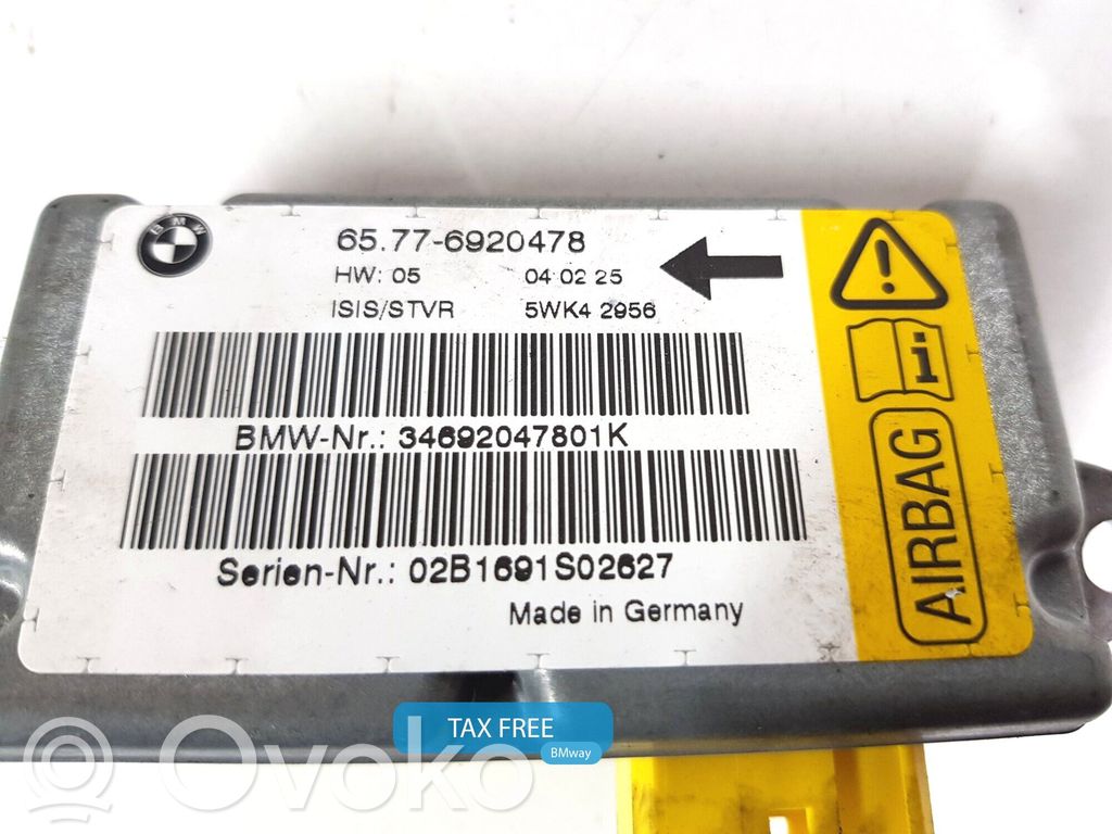 BMW 7 E65 E66 Turvatyynyn ohjainlaite/moduuli 
