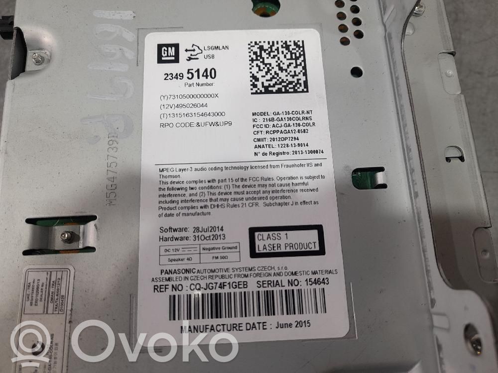 Opel Zafira C Unitate principală radio/CD/DVD/GPS 