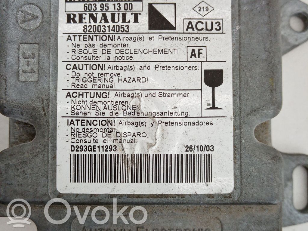 Unidad de control/módulo del Airbag   603951300,8200314053