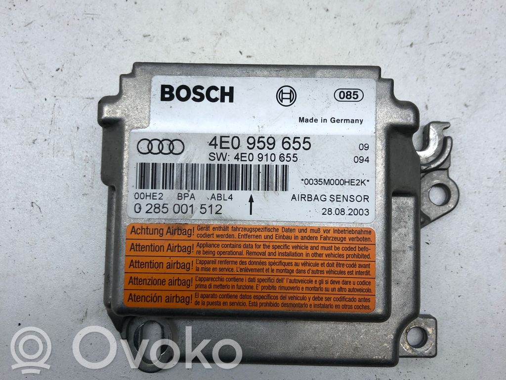 Audi A8 S8 D3 4E Module de contrôle airbag 