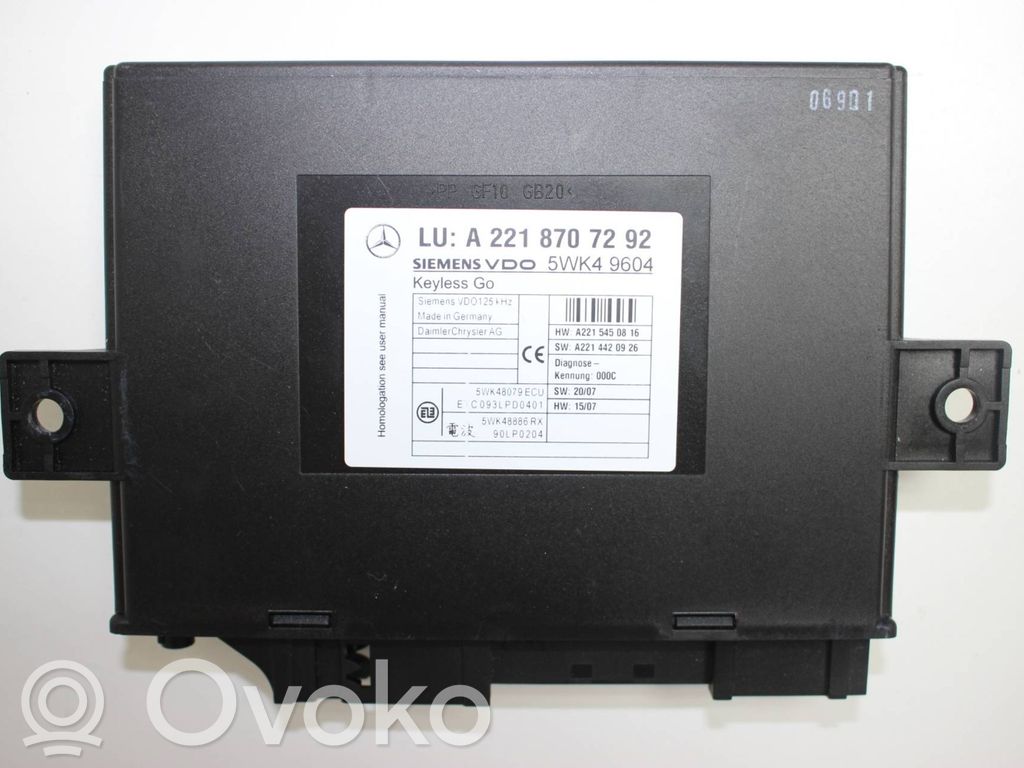 Mercedes-Benz S W221 Moduł / Sterownik systemu uruchamiania bezkluczykowego 