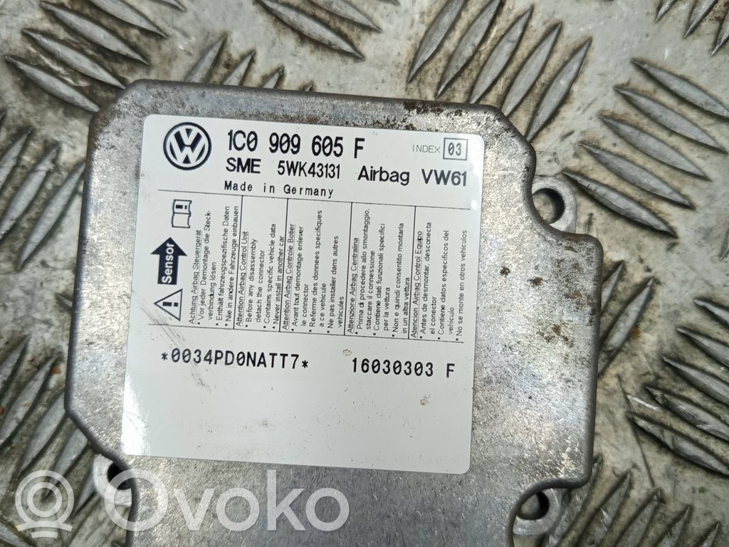 Sterownik / Moduł Airbag   1C0909605F,16030303F,5WK43131,0034PD0NATT1